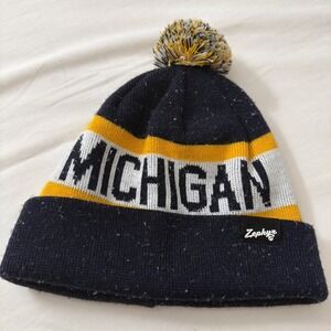 University of Michigan U of M Winter Knit Beanie with Pom Pom #ACC Zephys NCAA